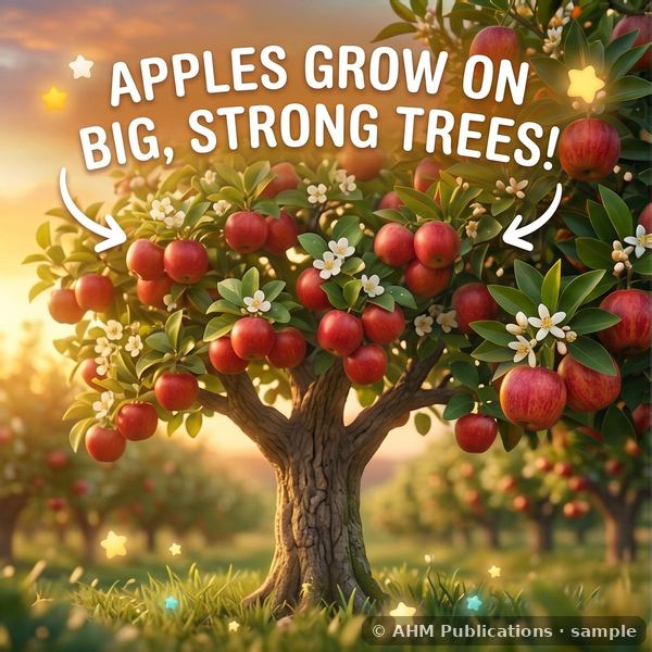 Apples growing on a big tree in an orchard